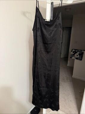 See You Monday Black Jacquard Slip Midi Dress